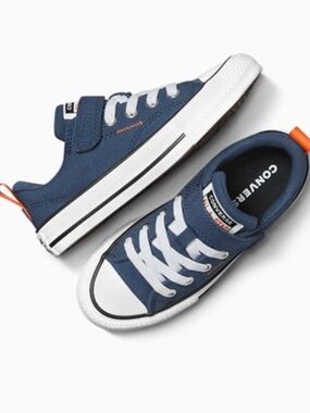 Converse Kids Low Top Sneakers in Navy Blue with Orange Pull Tab